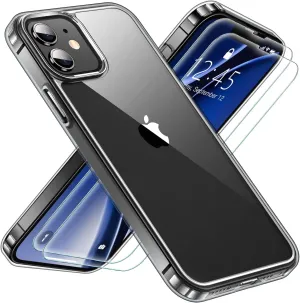 Entronix Case Heavy Duty Clear Case Designed for Apple iPhone 11 Transparent with 2 Tempered Glass Screen Protector, Shockproof Dropproof Slim Case