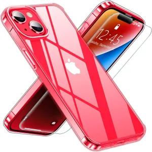 Entronix Case Heavy Duty Clear Case Designed for Apple iPhone 14 Transparent with 1 Tempered Glass Screen Protector, Shockproof Dropproof Slim Case