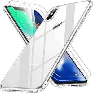 Entronix Case Heavy Duty Clear Case Designed for Apple iPhone X Transparent with 2 Tempered Glass Screen Protector, Shockproof Dropproof Slim Case