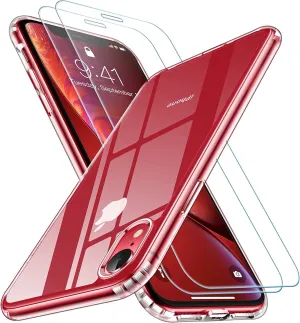 Entronix Case Heavy Duty Clear Case Designed for Apple iPhone XR Transparent with 2 Tempered Glass Screen Protector, Shockproof Dropproof Slim Case