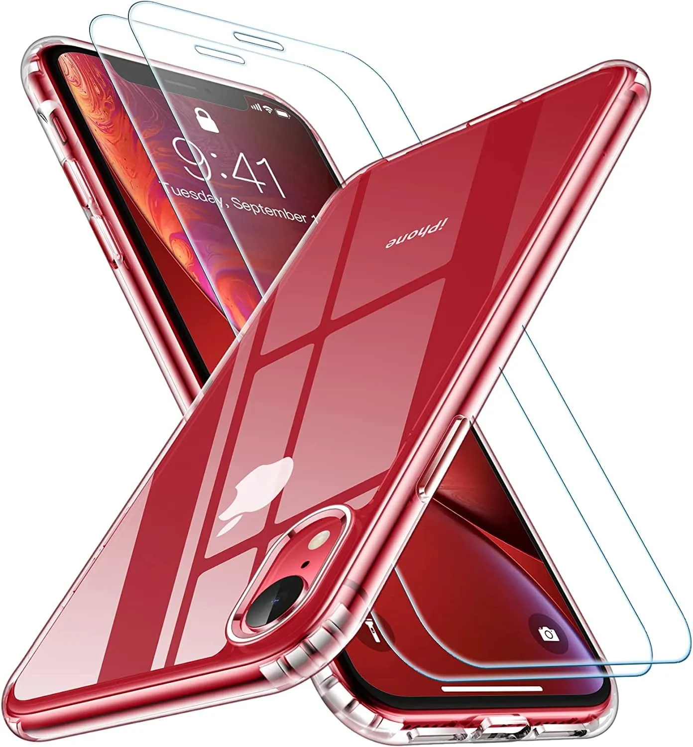 Entronix Case Heavy Duty Clear Case Designed for Apple iPhone XR Transparent with 2 Tempered Glass Screen Protector, Shockproof Dropproof Slim Case