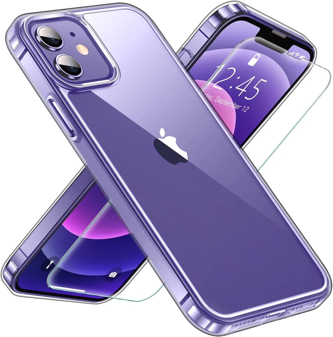 Entronix Case Heavy Duty Clear Case for Apple iPhone 12 Mini Transparent with 1 Tempered Glass Screen Protector, Shockproof Dropproof Slim Case