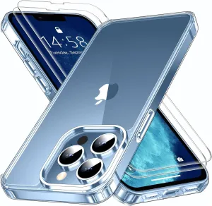 Entronix Case Heavy Duty Clear Case for Apple iPhone 12 Pro Max Transparent with 2 Tempered Glass Screen Protector, Shockproof Dropproof Slim Case