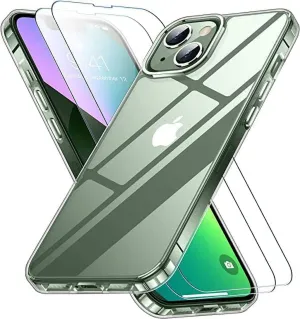 Entronix Case Heavy Duty Clear Case for Apple iPhone 13 Mini Transparent with 2 Tempered Glass Screen Protector, Shockproof Dropproof Slim Case