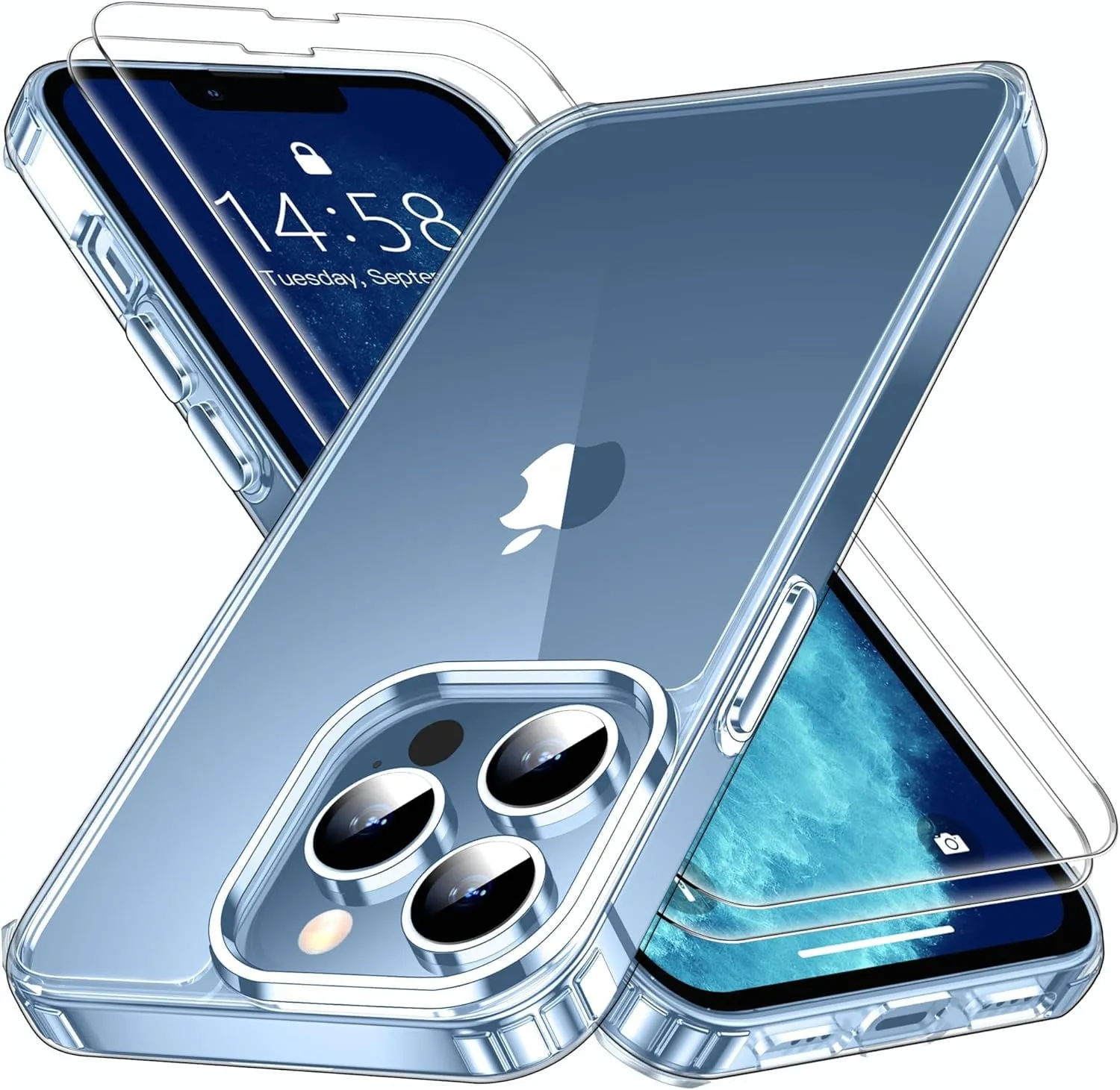 Entronix Case Heavy Duty Clear Case for Apple iPhone 13 Pro Max Transparent with 2 Tempered Glass Screen Protector, Shockproof Dropproof Slim Case