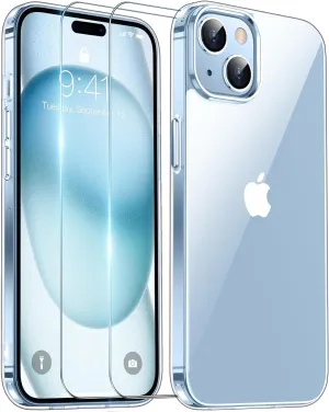 Entronix Case Heavy Duty Clear Case for Apple iPhone 15 Plus Transparent with 2 Tempered Glass Screen Protector, Shockproof Dropproof Slim Case