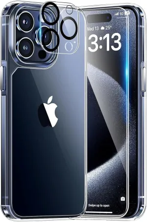 Entronix Case Heavy Duty Transparent Case for Apple iPhone 15 Pro Max with 1 Screen Protector and Camera Lens, Shockproof Dropproof Slim Case Clear