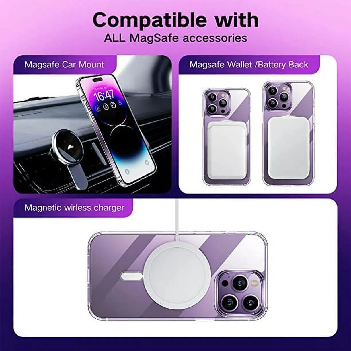 Entronix Case Magnetic Clear Case Designed for Apple iPhone 15 Pro Max with 2 Tempered Glass, Shockproof Transparent Crystal Cover