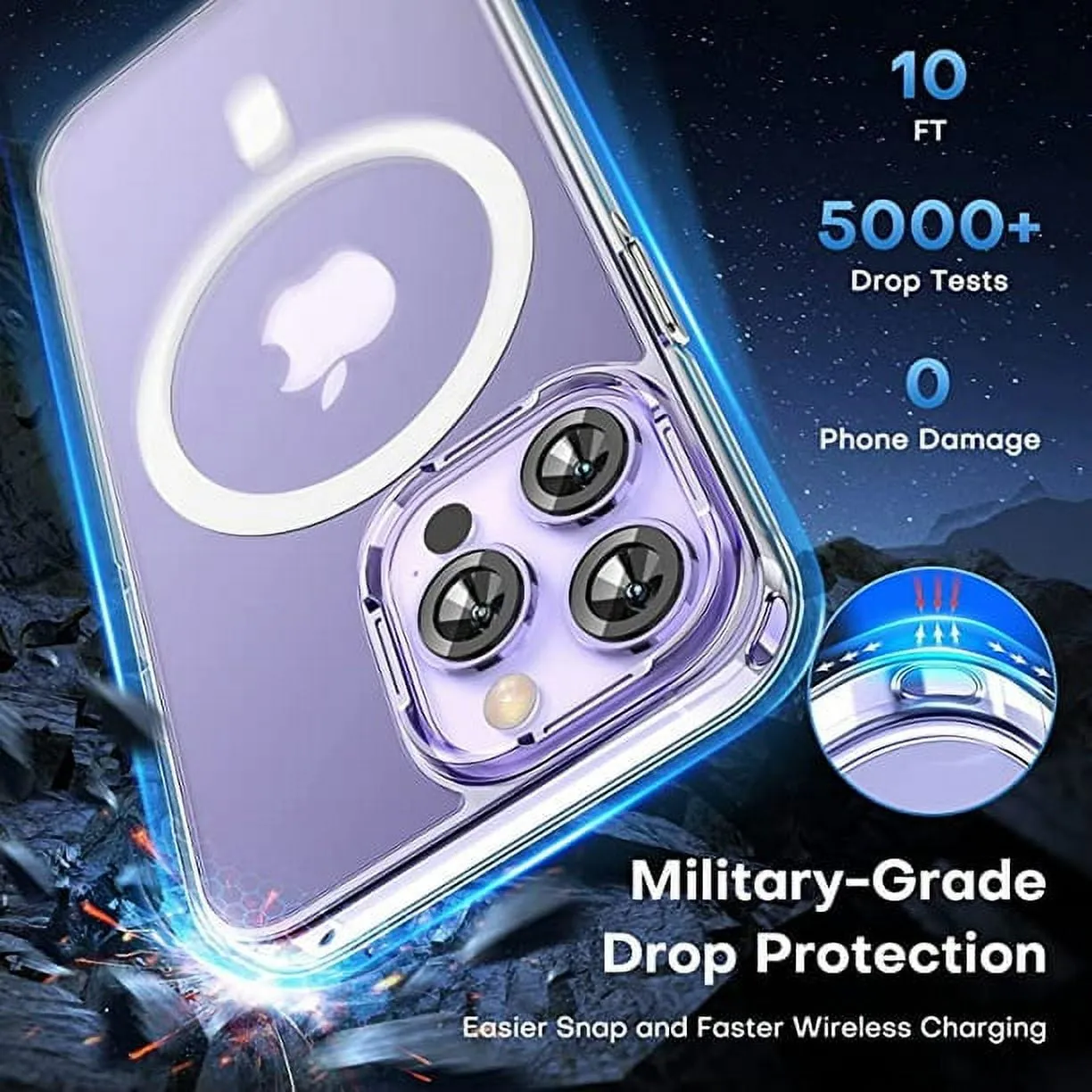 Entronix Case Magnetic Clear Case Designed for Apple iPhone 15 Pro Max with 2 Tempered Glass, Shockproof Transparent Crystal Cover