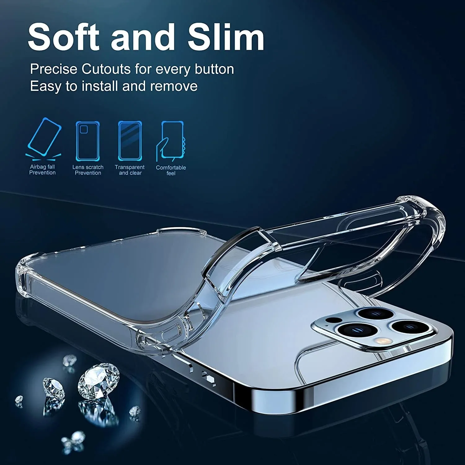 Entronix Case Transparent Case for Apple iPhone 12 Pro Max Clear Case, [ Resistant] Hard Back Cover Soft Silicone, Shockproof Slim Case