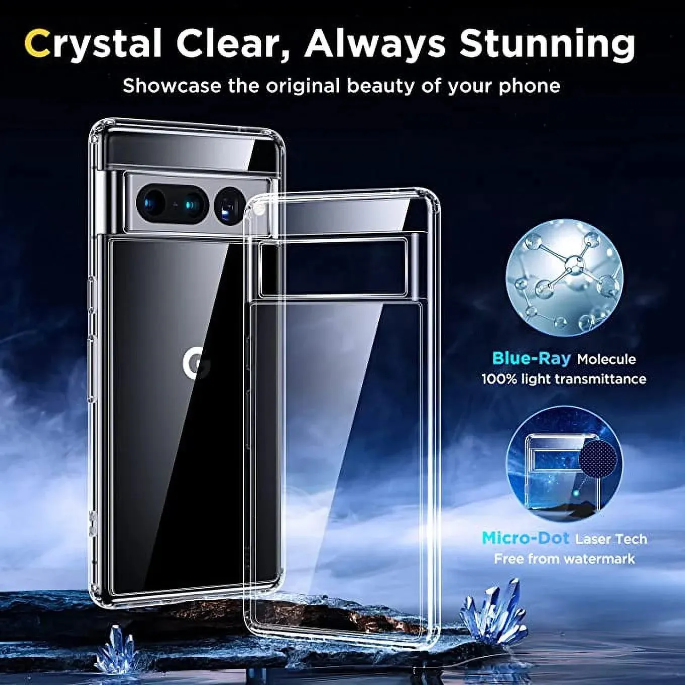 Entronix Case Transparent Case for Google Pixel 7 Pro Clear Case, [ Resistant] Hard Back Cover Soft Silicone, Shockproof Slim Case