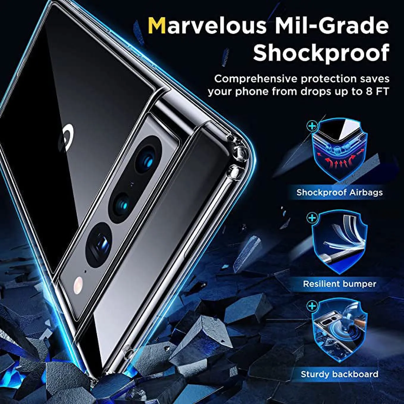 Entronix Case Transparent Case for Google Pixel 7 Pro Clear Case, [ Resistant] Hard Back Cover Soft Silicone, Shockproof Slim Case