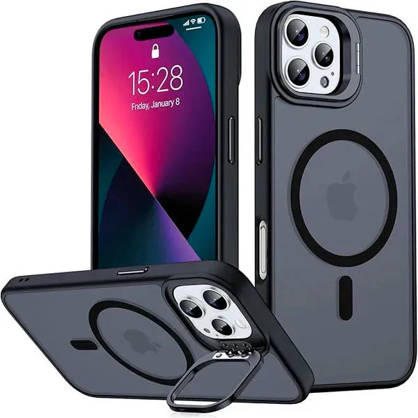Entronix Heavy Duty Slim Phone Case with Camera Kickstand Compatible with Magsafe for Apple iPhone 16 Pro Magnetic Case,  Translucent Matte Case