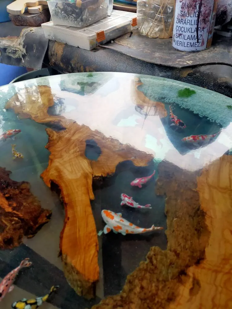 Epoxy Resin & Wood Table Top - Aquarium