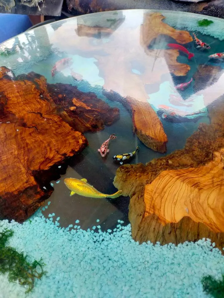 Epoxy Resin & Wood Table Top - Aquarium