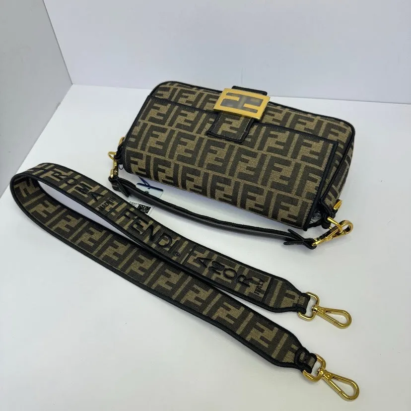Fendi Vintage Monogram Baguette Bag Brown Canvas Gold Hardware 27cm