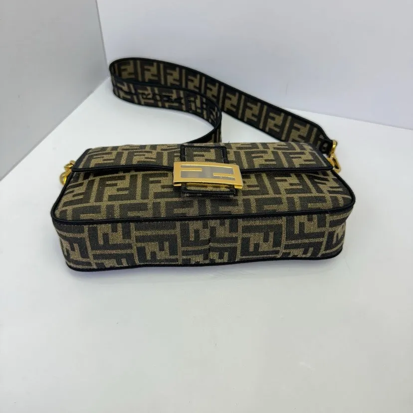 Fendi Vintage Monogram Baguette Bag Brown Canvas Gold Hardware 27cm