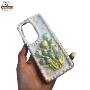 Finished Handmade Decoden Phone Case | Blue Tulips Flowers Bouquet Bunch Charms | Samsung Android iPhone Cases