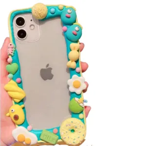 Finished Handmade Decoden Phone Case | One Eyed Monster Faces Donut Eggs Ice Cream Charms | Samsung Android iPhone Cases