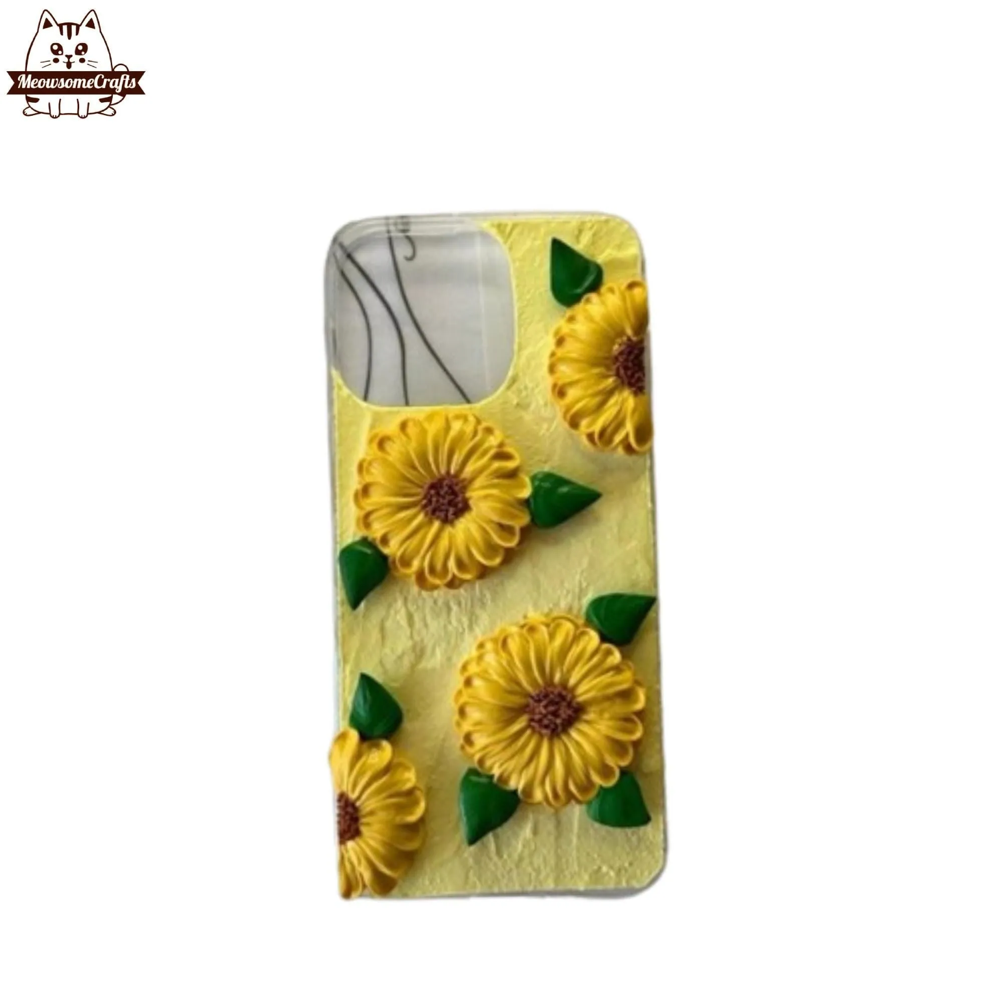 Finished Handmade Decoden Phone Case | Sunflowers Flowers Leaves Charms | Samsung Android iPhone Cases
