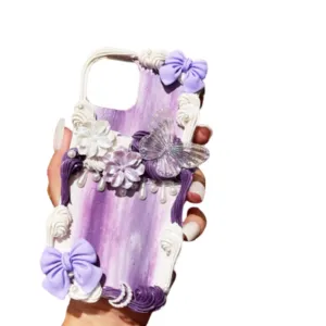 Finished Handmade Decoden Phone Cases | Beautiful Purple Flowers Bows Butterflies Charms | Samsung Android iPhone Cases