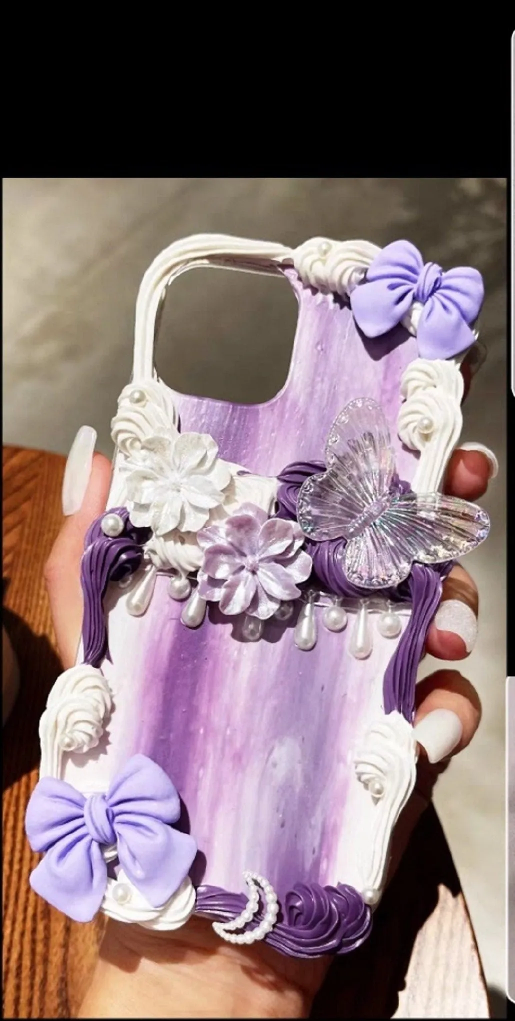 Finished Handmade Decoden Phone Cases | Beautiful Purple Flowers Bows Butterflies Charms | Samsung Android iPhone Cases