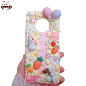 Finished Handmade Decoden Phone Cases | Chinese Rabbit Red Envelope Kids Easter Rabbit Flowers Carrot Balloons Charms | Samsung Android iPhone Cases