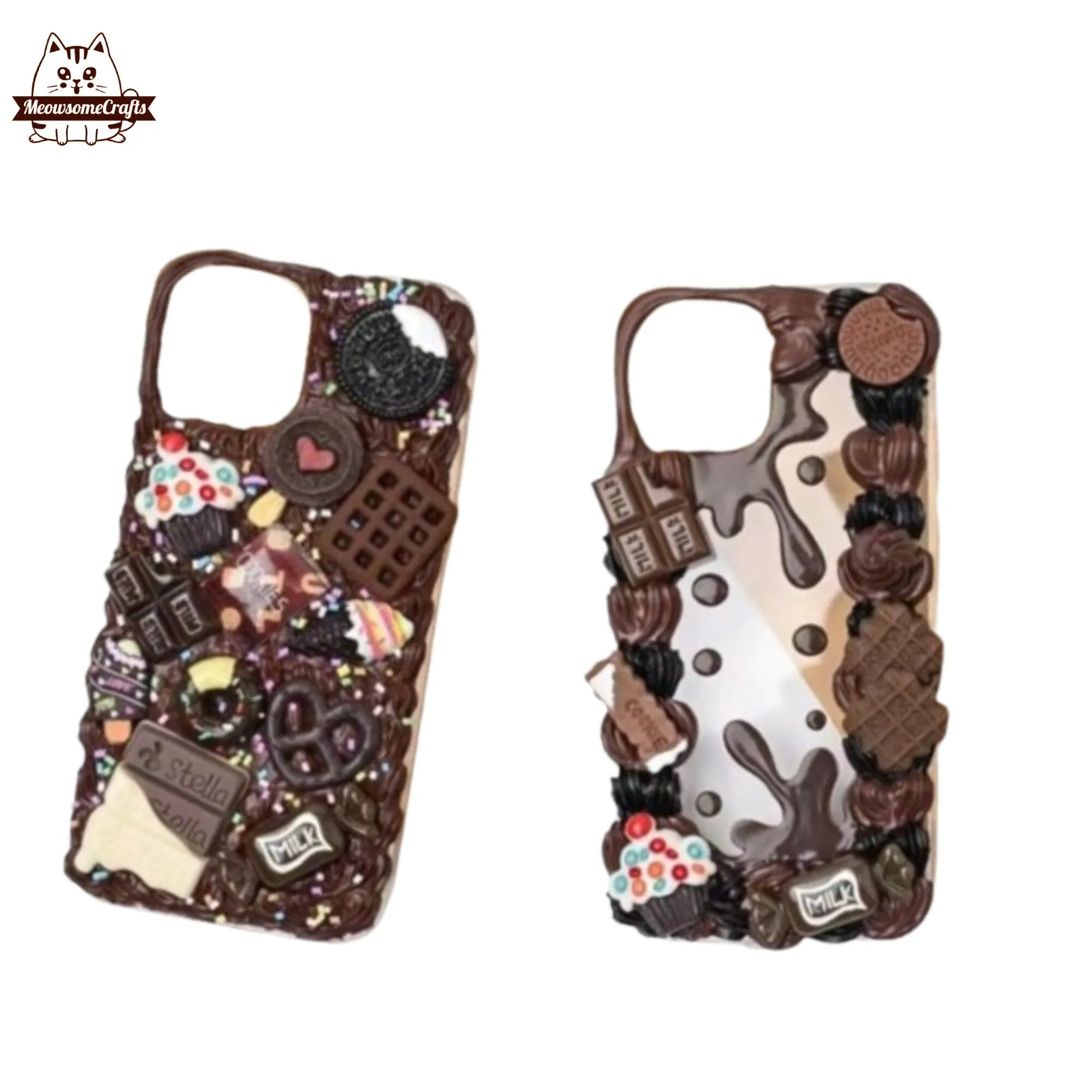 Finished Handmade Decoden Phone Cases | Chocolate Bar Candy Cupcake Ice Cream Dessert Charms | Samsung Android iPhone Cases