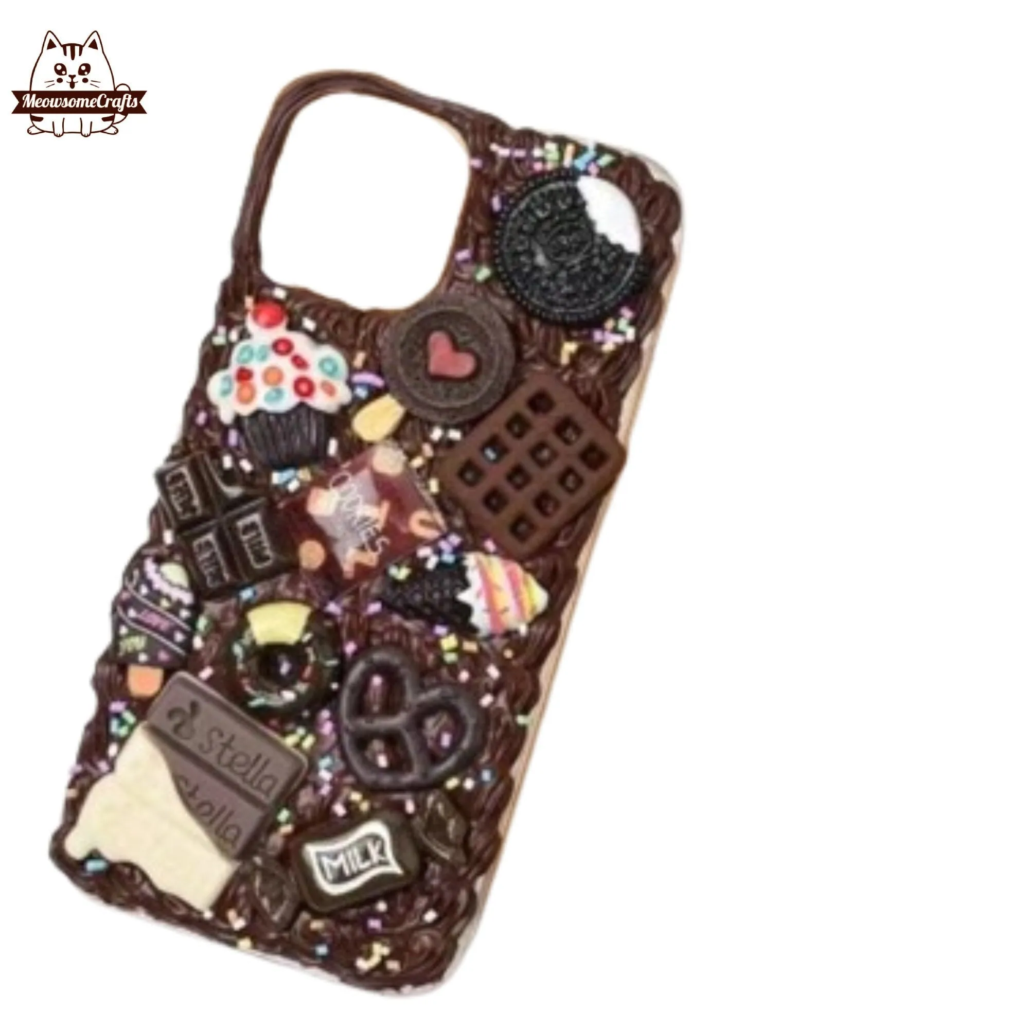 Finished Handmade Decoden Phone Cases | Chocolate Bar Candy Cupcake Ice Cream Dessert Charms | Samsung Android iPhone Cases