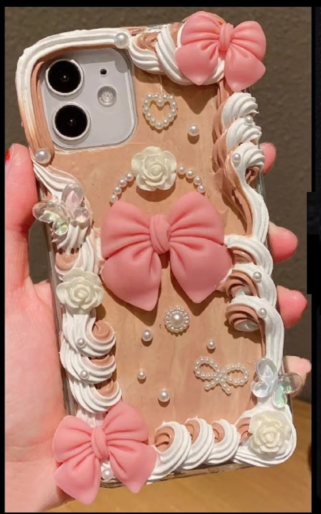 Finished Handmade Decoden Phone Cases | Iridescent Butterflies Mirror Pearls Frames Angels Charms | Samsung Android iPhone Cases