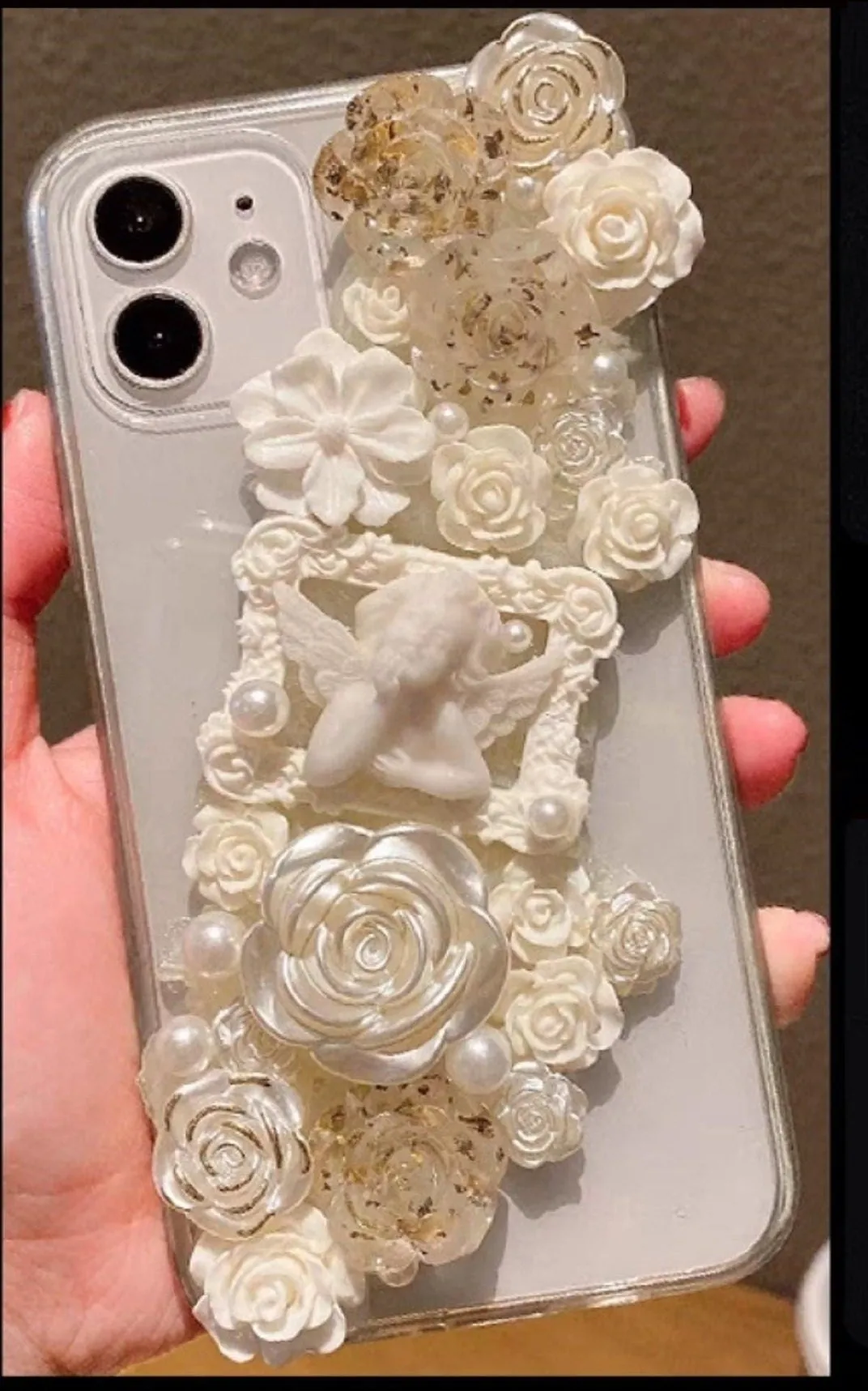 Finished Handmade Decoden Phone Cases | Iridescent Butterflies Mirror Pearls Frames Angels Charms | Samsung Android iPhone Cases