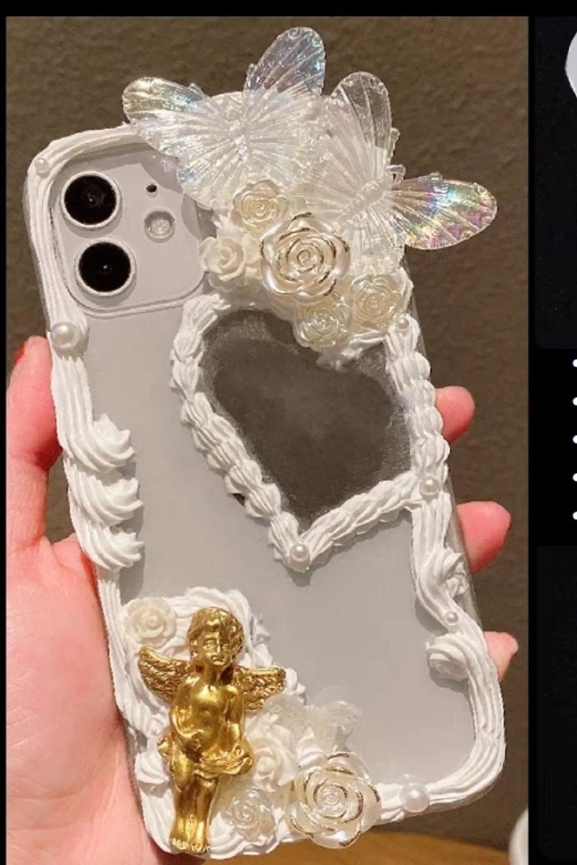 Finished Handmade Decoden Phone Cases | Iridescent Butterflies Mirror Pearls Frames Angels Charms | Samsung Android iPhone Cases