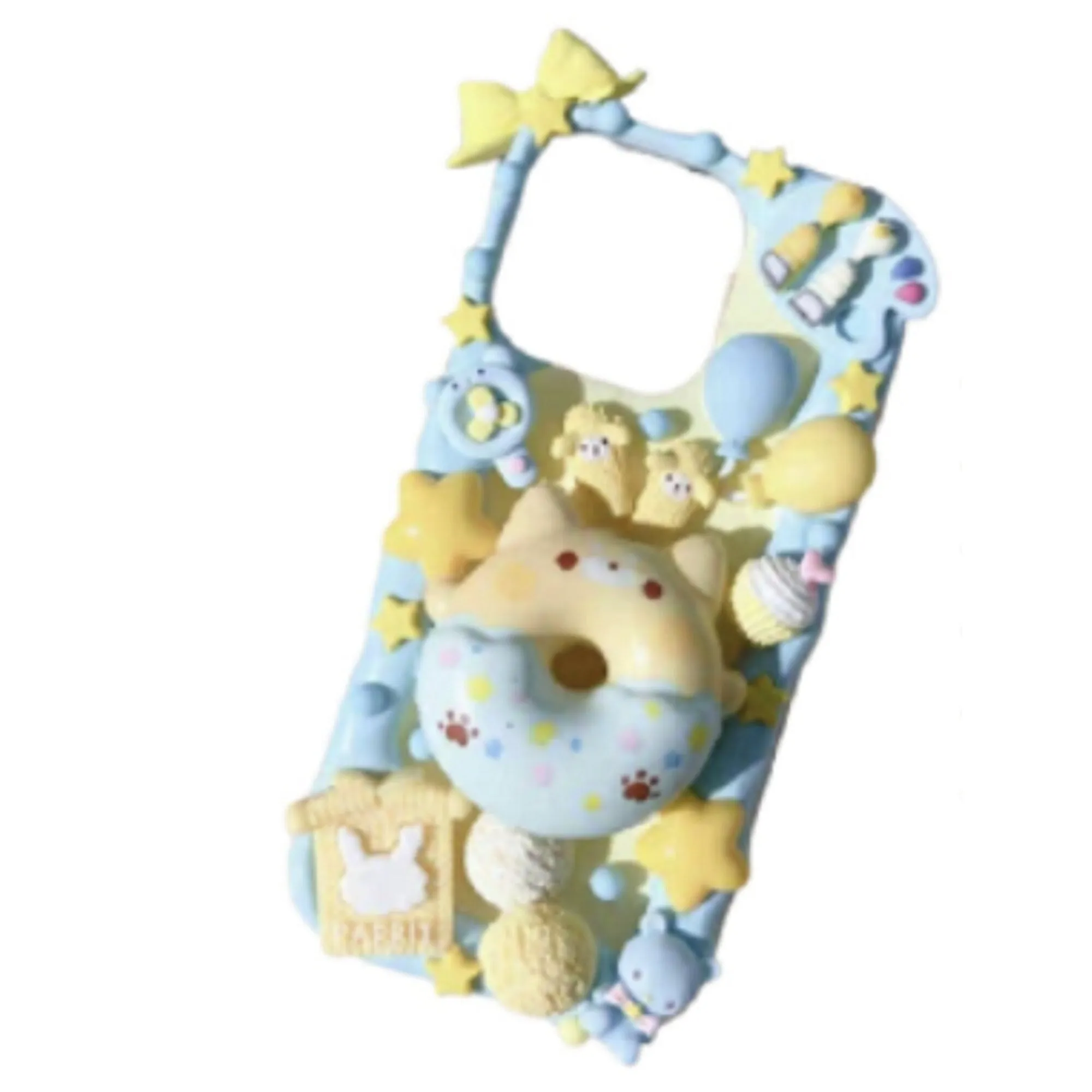 Finished Handmade Decoden Phone Cases | Kawaii Animal Frosted Donuts Bear Chick Cat Dog Balloons Charms | Samsung Android iPhone Cases