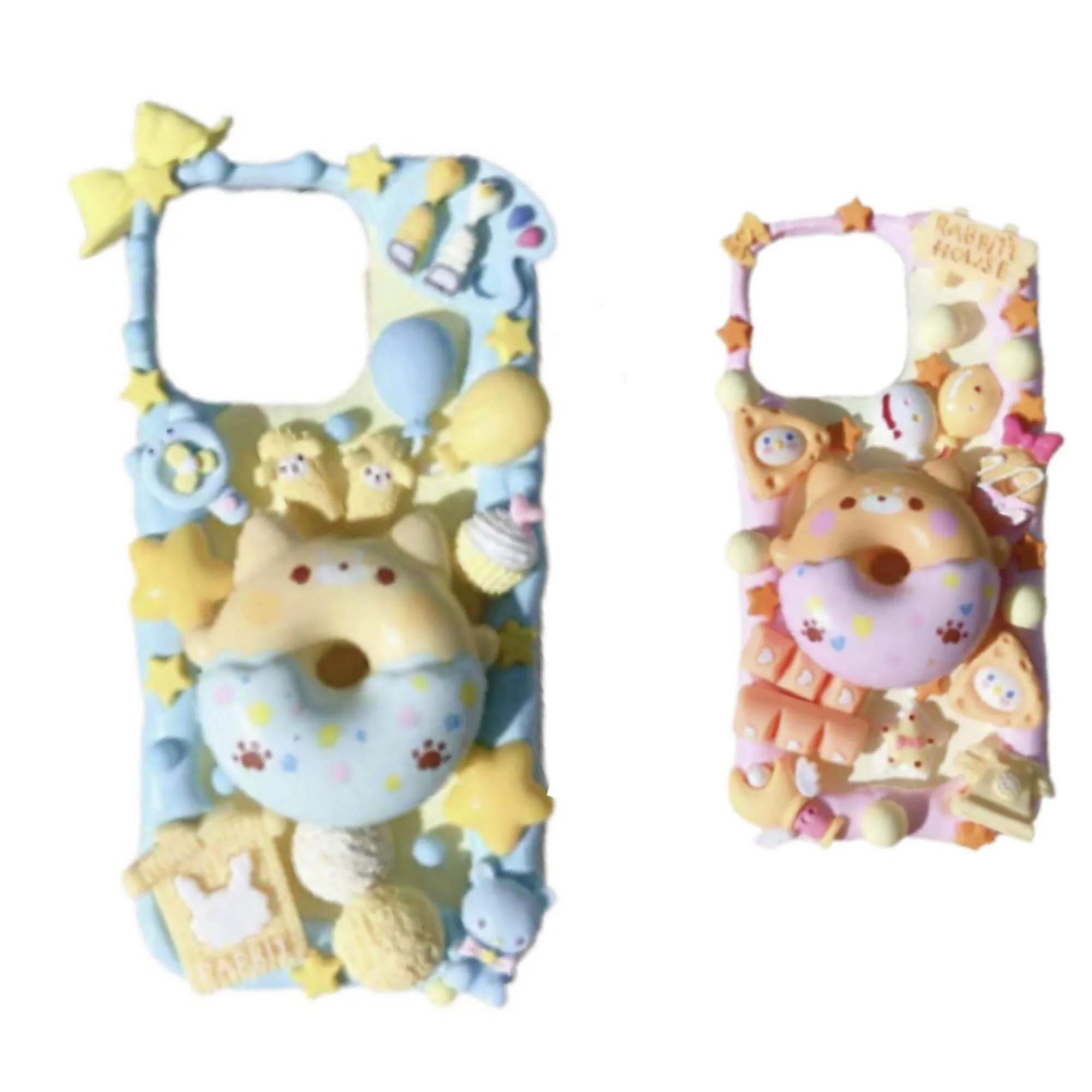Finished Handmade Decoden Phone Cases | Kawaii Animal Frosted Donuts Bear Chick Cat Dog Balloons Charms | Samsung Android iPhone Cases