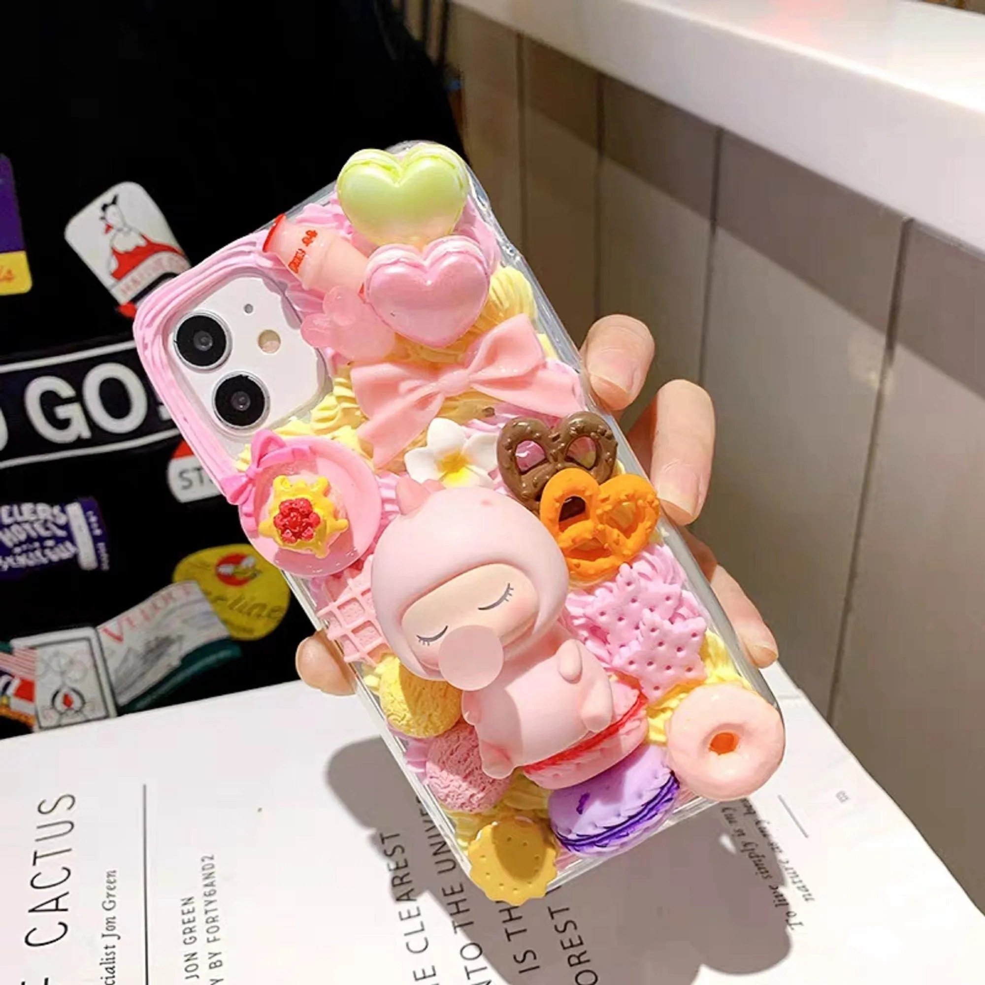 Finished Handmade Decoden Phone Cases | Kawaii Baby Cookies Ice Cream Hearts Candy Charms | Samsung Android iPhone Cases