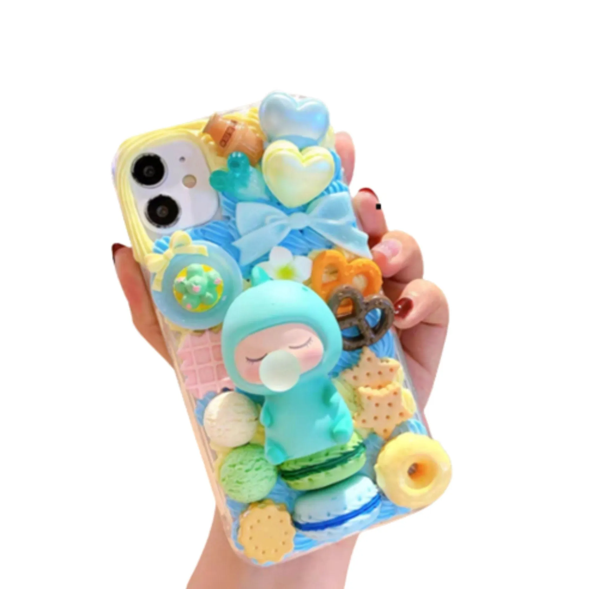Finished Handmade Decoden Phone Cases | Kawaii Baby Cookies Ice Cream Hearts Candy Charms | Samsung Android iPhone Cases