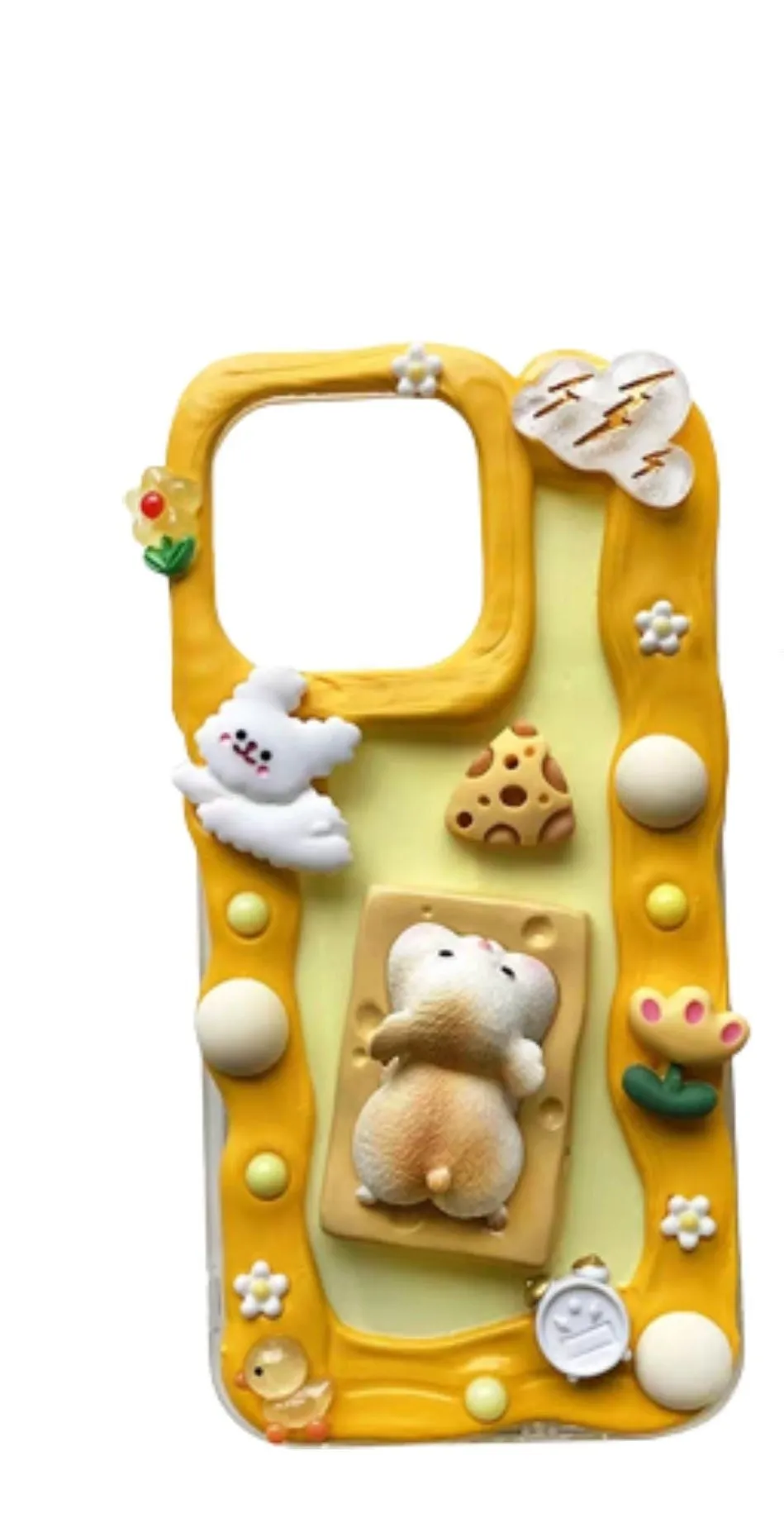Finished Handmade Decoden Phone Cases | Kawaii Fat Tiger Cat Mouse Cheese Flowers Charms | Samsung Android iPhone Cases