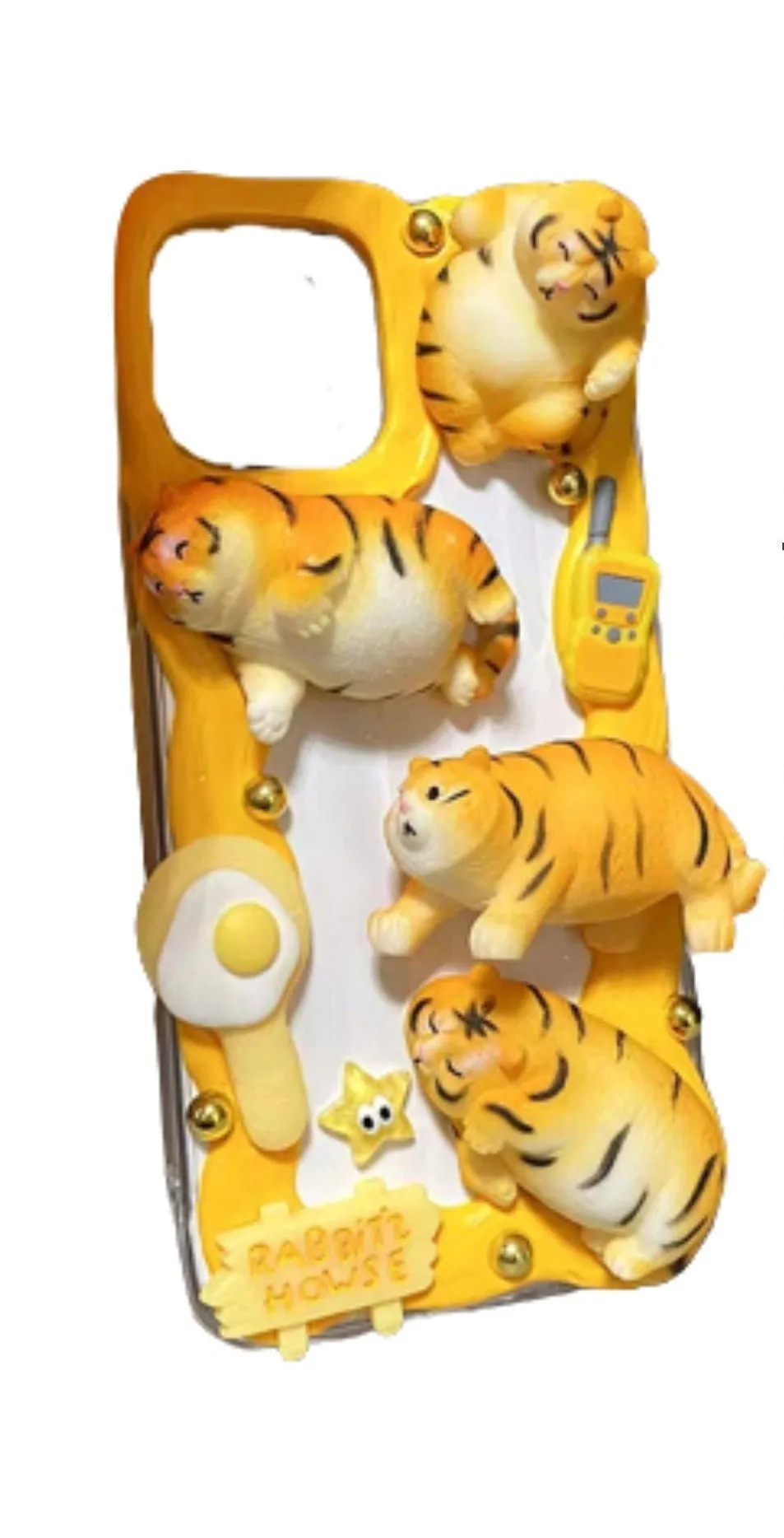 Finished Handmade Decoden Phone Cases | Kawaii Fat Tiger Cat Mouse Cheese Flowers Charms | Samsung Android iPhone Cases