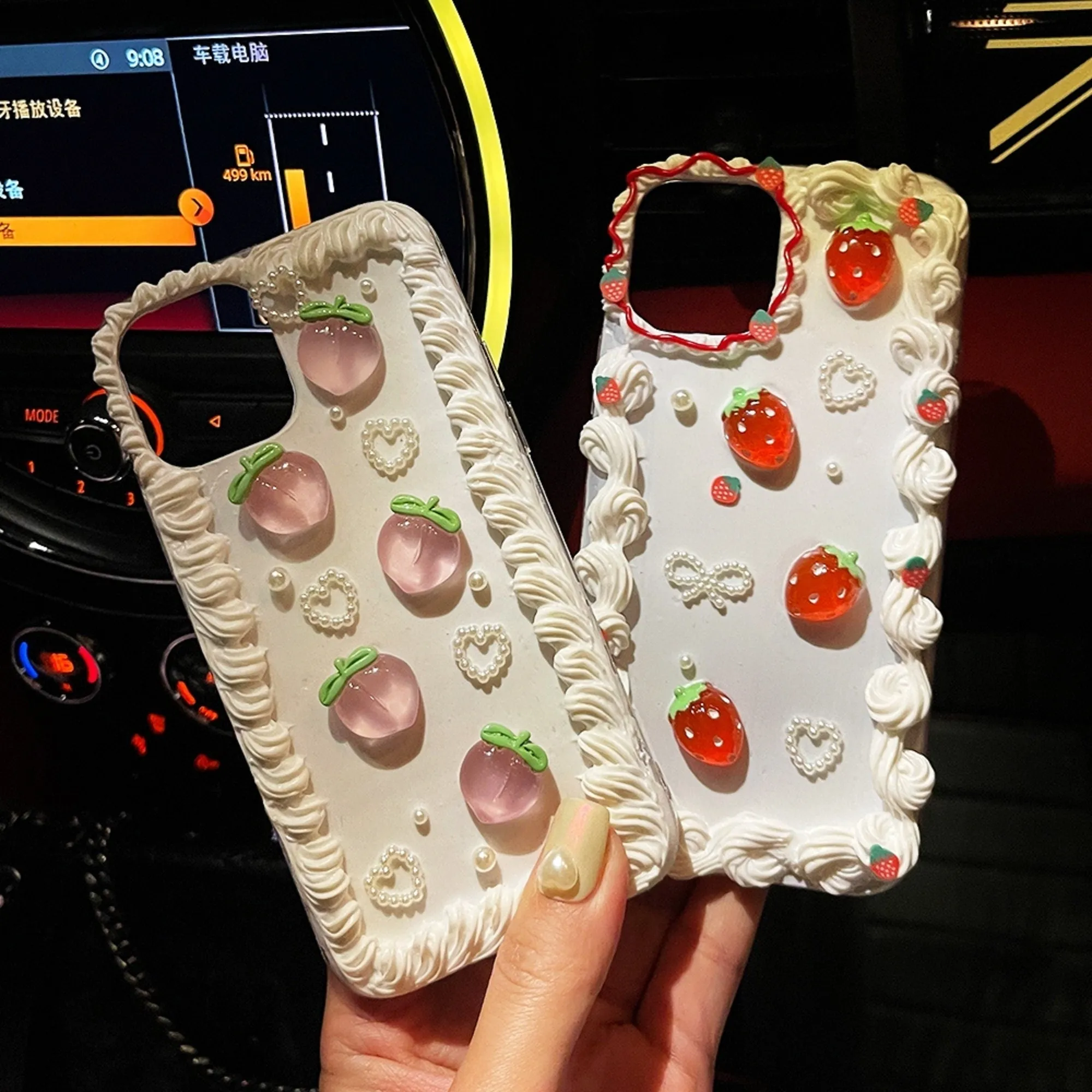 Finished Handmade Decoden Phone Cases | Kawaii Rabbit Bow Strawberry Peach Fruits Ice Cream Pearls Bows Charms | Samsung Android iPhone Cases