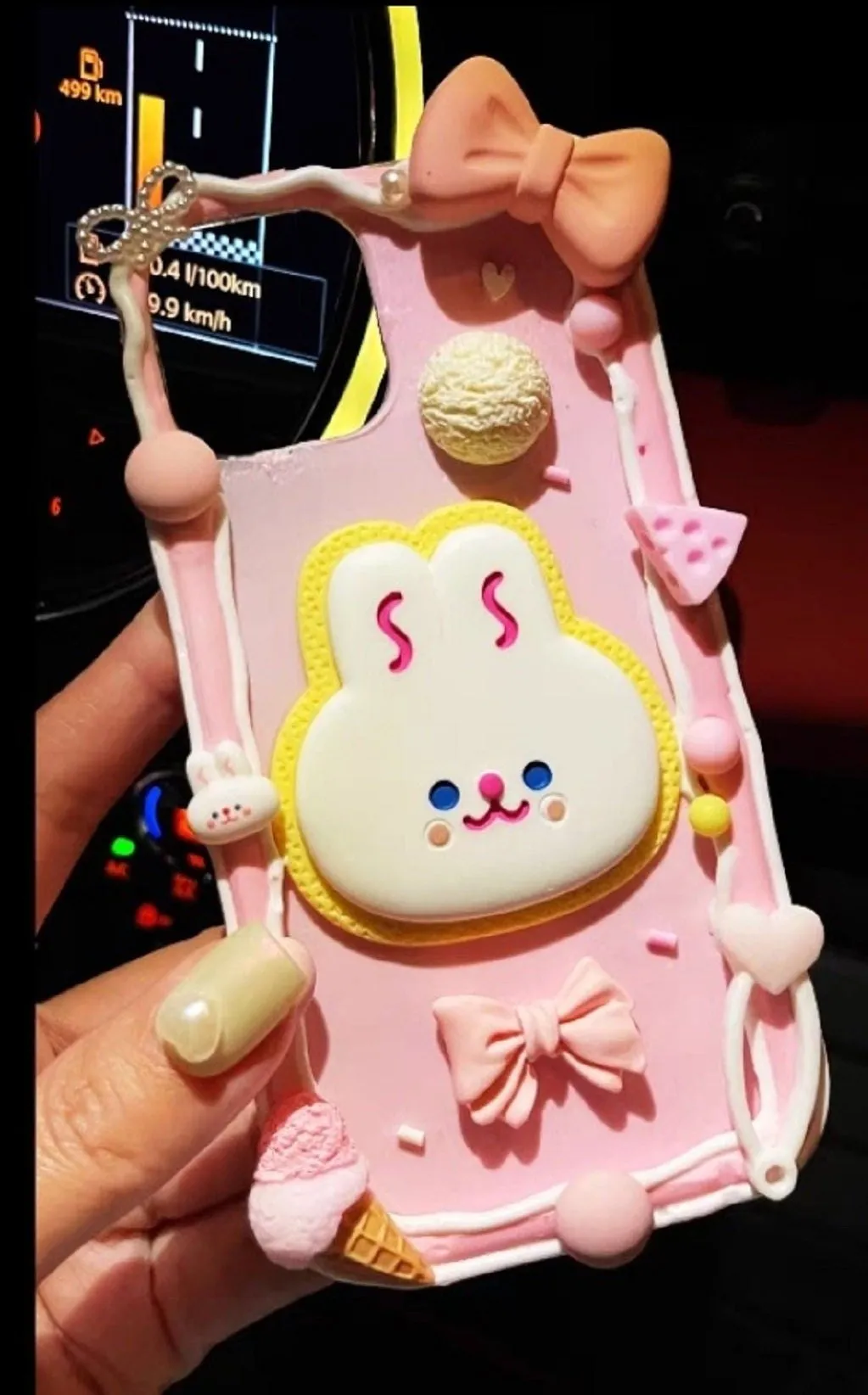 Finished Handmade Decoden Phone Cases | Kawaii Rabbit Bow Strawberry Peach Fruits Ice Cream Pearls Bows Charms | Samsung Android iPhone Cases
