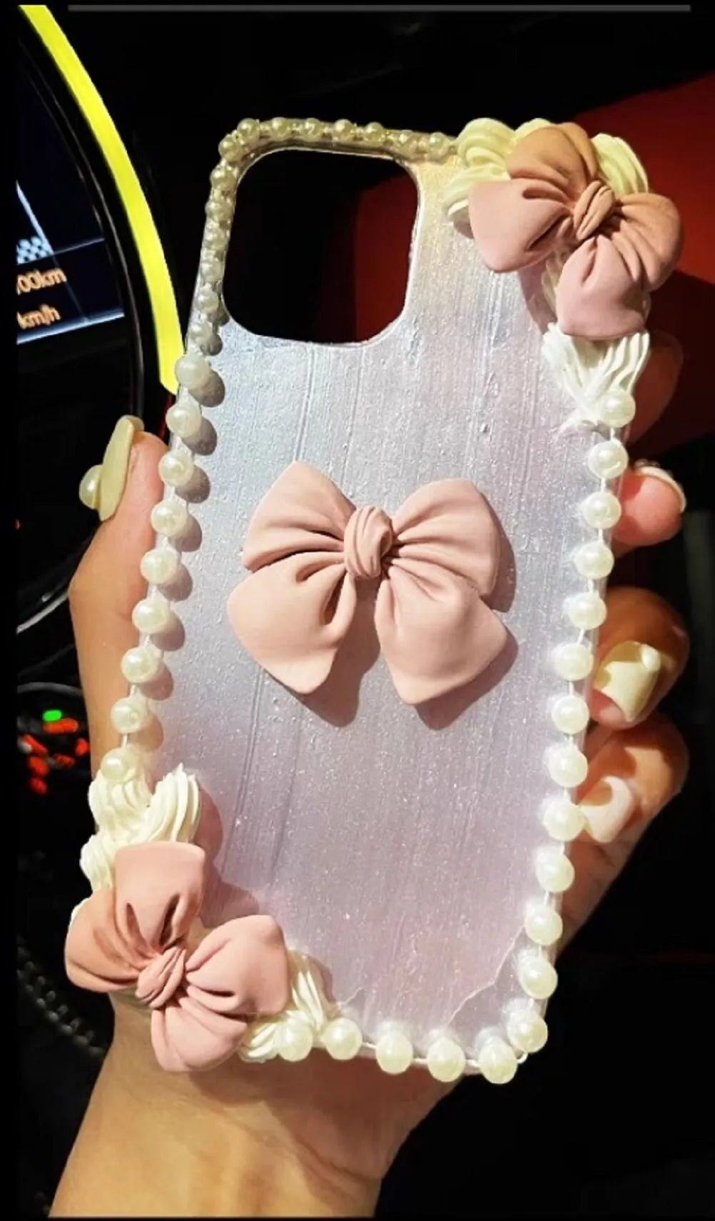 Finished Handmade Decoden Phone Cases | Kawaii Rabbit Bow Strawberry Peach Fruits Ice Cream Pearls Bows Charms | Samsung Android iPhone Cases