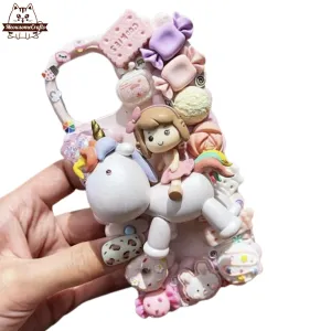 Finished Handmade Decoden Phone Cases | Kawaii Unicorn Girl Food Donut Candy Cookies Charms | Samsung Android iPhone Cases