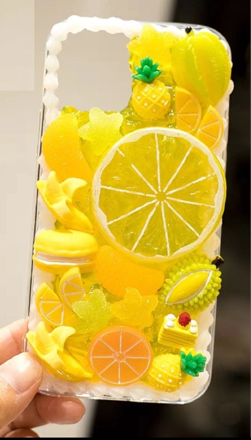 Finished Handmade Decoden Phone Cases | Lemon Orange Slices Pineapple Banana Fruits Charms | Samsung Android iPhone Cases