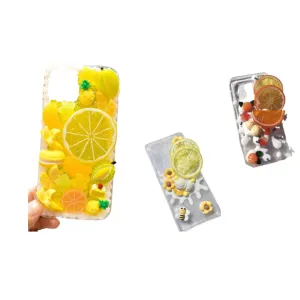 Finished Handmade Decoden Phone Cases | Lemon Orange Slices Pineapple Banana Fruits Charms | Samsung Android iPhone Cases