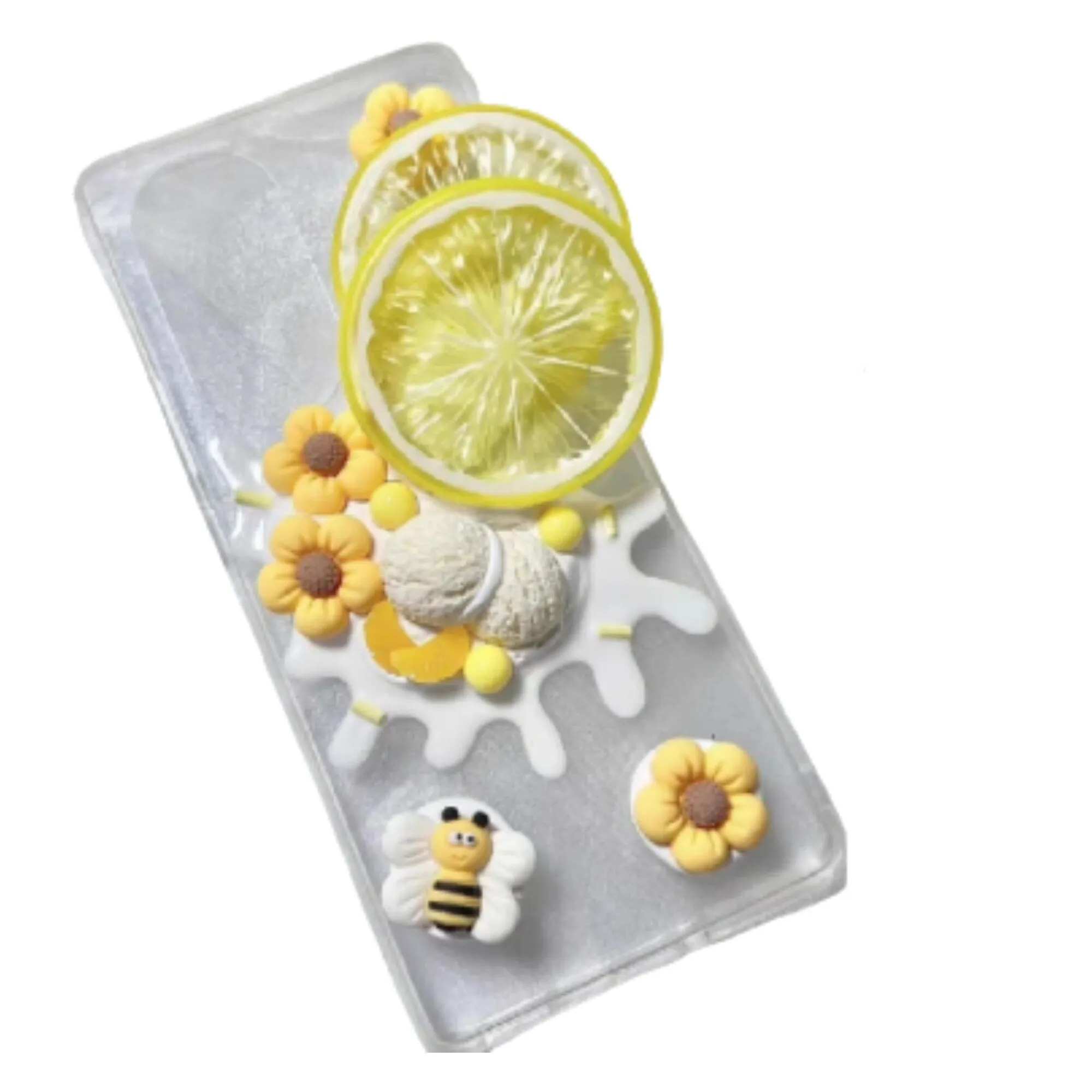 Finished Handmade Decoden Phone Cases | Lemon Orange Slices Pineapple Banana Fruits Charms | Samsung Android iPhone Cases