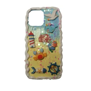 Finished Handmade Decoden Phone Cases | Ocean Life Lighthouse Crab Mermaid Whale Seagull Ship Wheel Anchor Charms | Samsung Android iPhone Cases