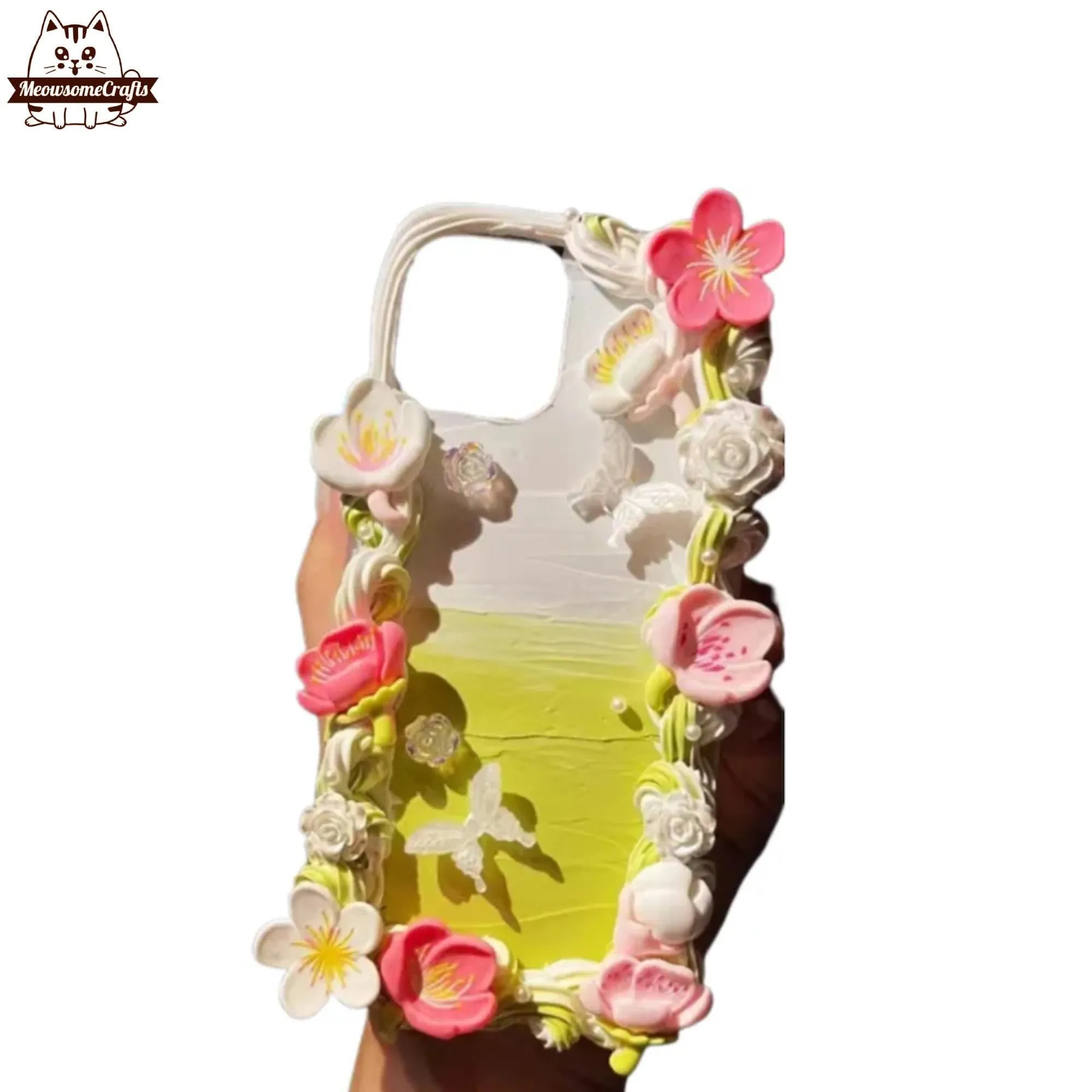 Finished Handmade Decoden Phone Cases | Sakura Flowers Pearls Teardrop Pearls Charms | Samsung Android iPhone Cases