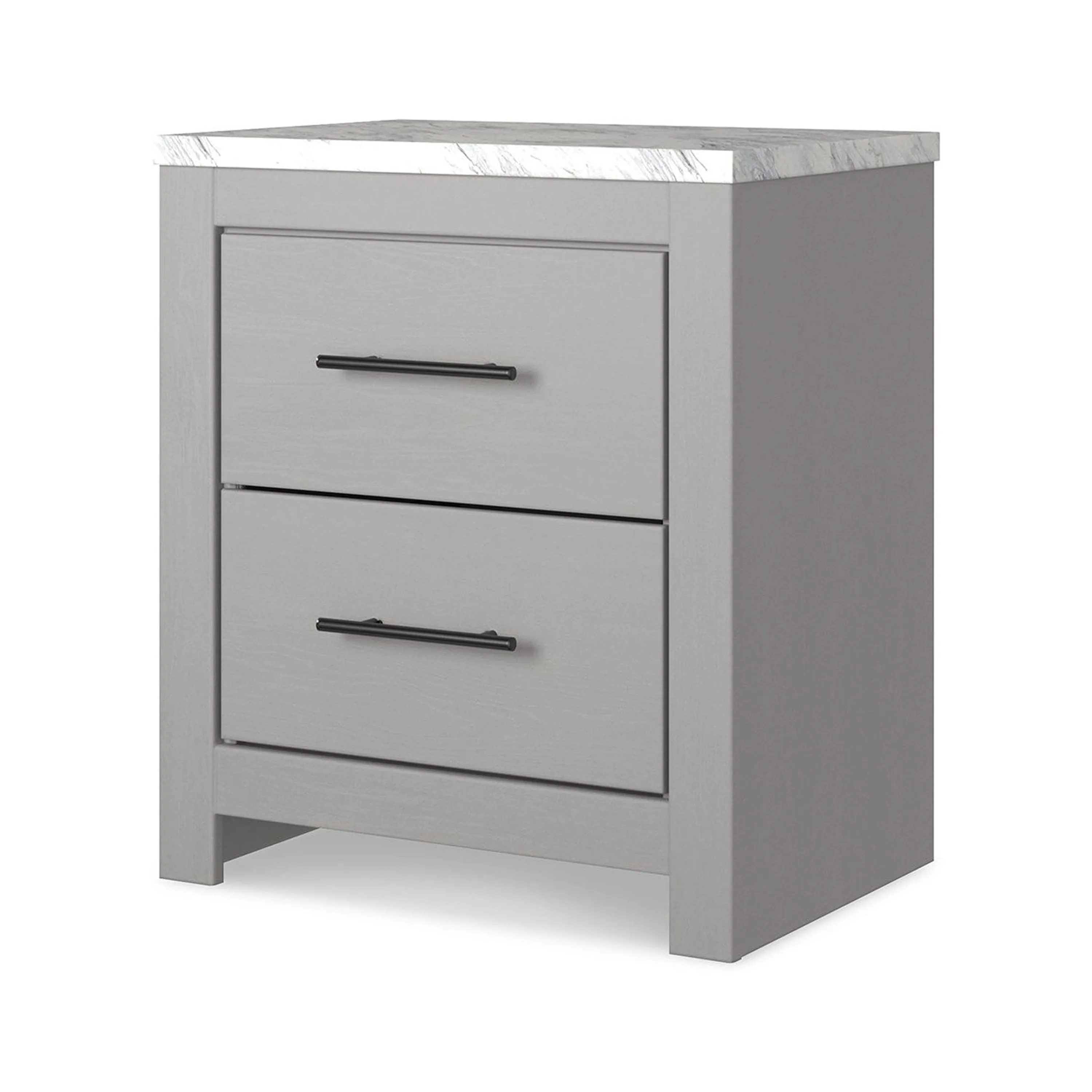 Finley 25 Inch Rustic Wood Nightstand, 2 Drawer, Marble Top, Gray, White By Casagear Home