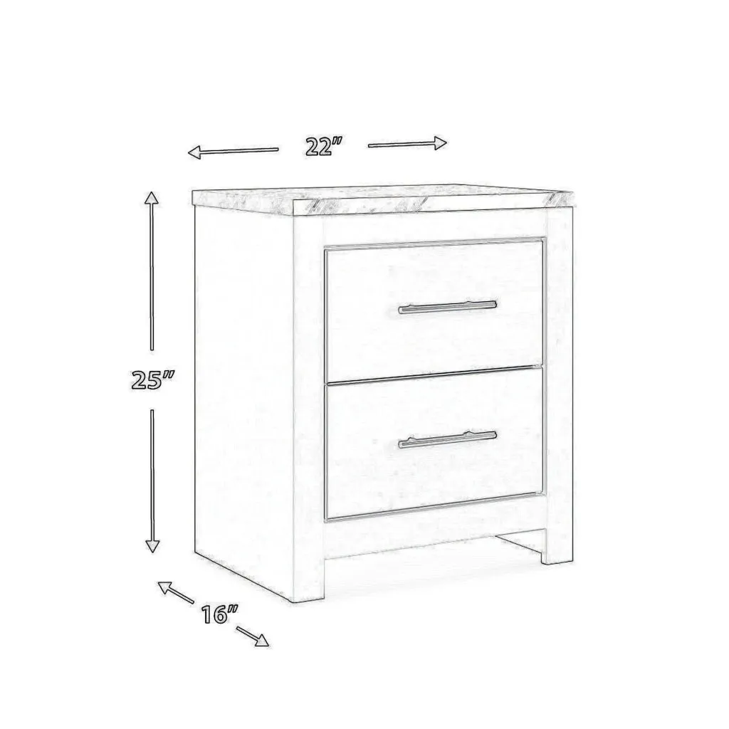 Finley 25 Inch Rustic Wood Nightstand, 2 Drawer, Marble Top, Gray, White By Casagear Home