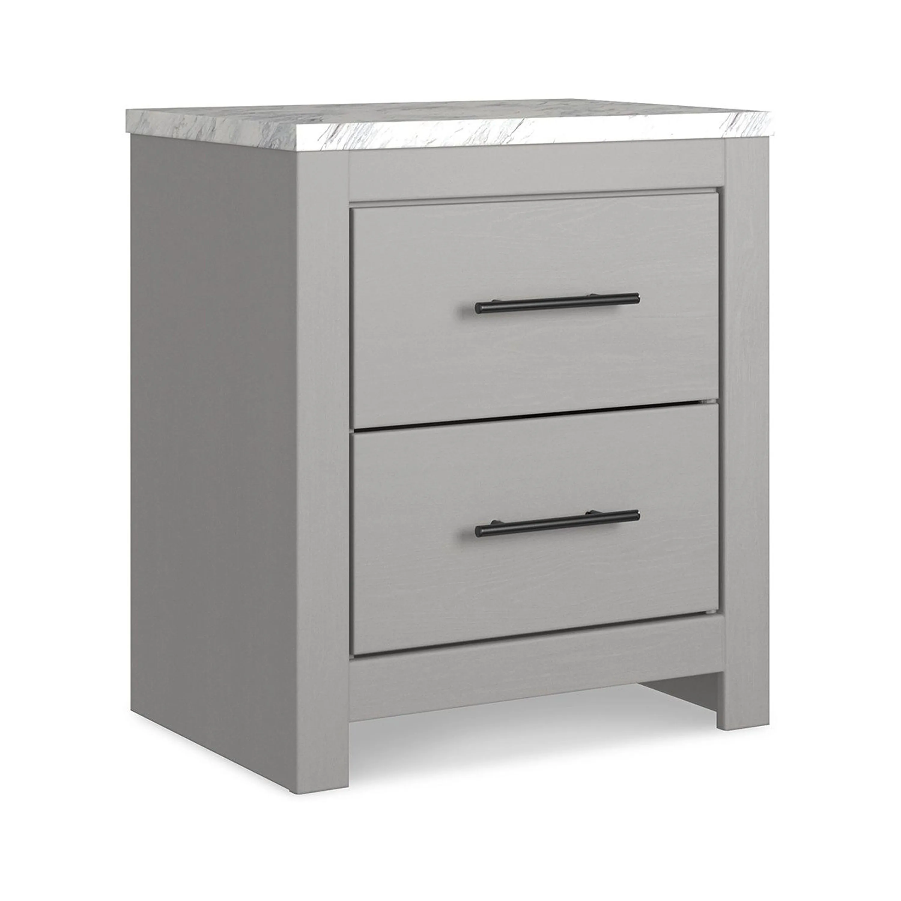 Finley 25 Inch Rustic Wood Nightstand, 2 Drawer, Marble Top, Gray, White By Casagear Home
